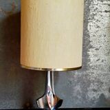 Modernist lamp chromed metal 70s, beige canvas lampshade