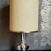 Modernist lamp chromed metal 70s, beige canvas lampshade