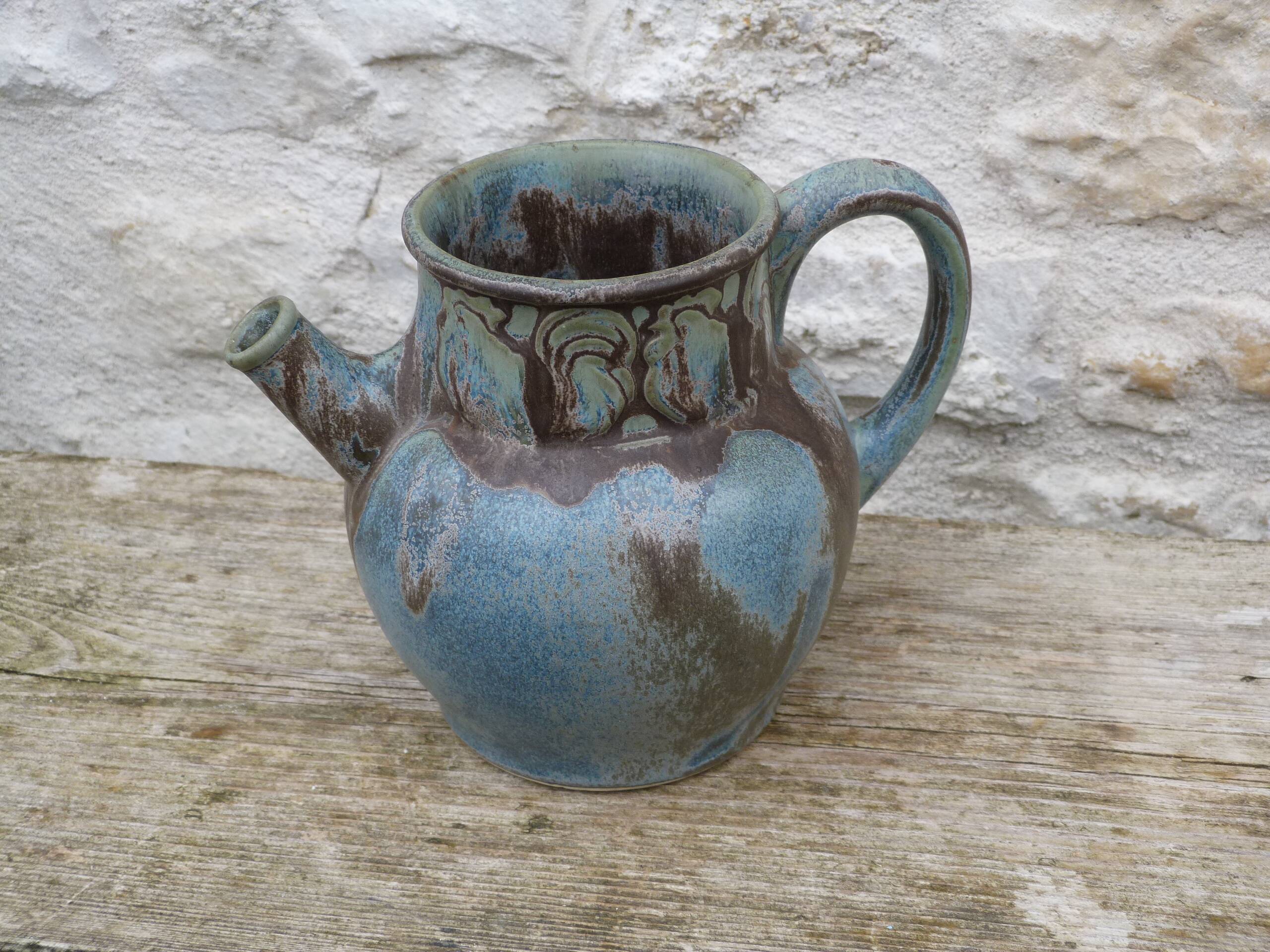 Art Nouveau stoneware pitcher signed Denbac