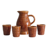 Sarreguemines pitcher and goblets, France 1970s