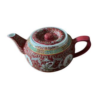 Chinese teapot in enamelled ceramic numbered and signed