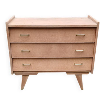 Chest of drawers with 3 drawers, tapered legs, raw wood