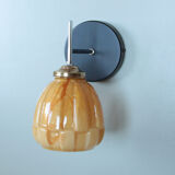 Old globe wall lamp in gilded Clichy glass and vintage chromed metal