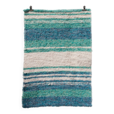 Tapis artisanal tissé main en coton recyclé - Turquoise et blanc