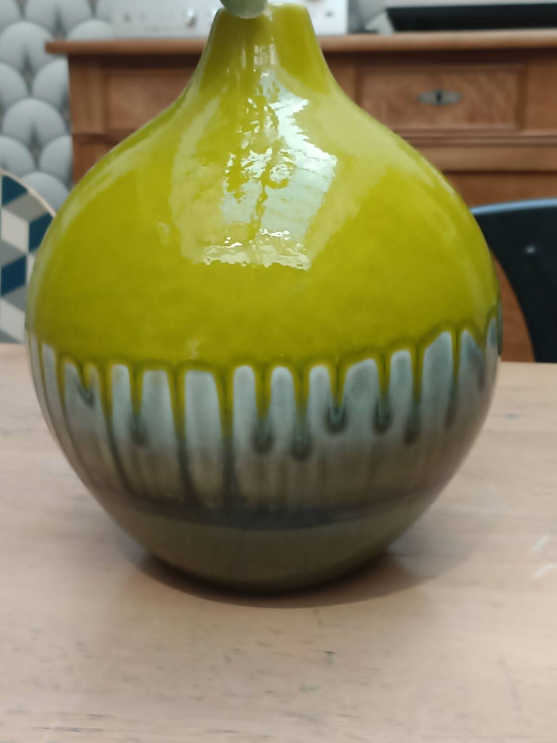 Green ceramic vase with stamp