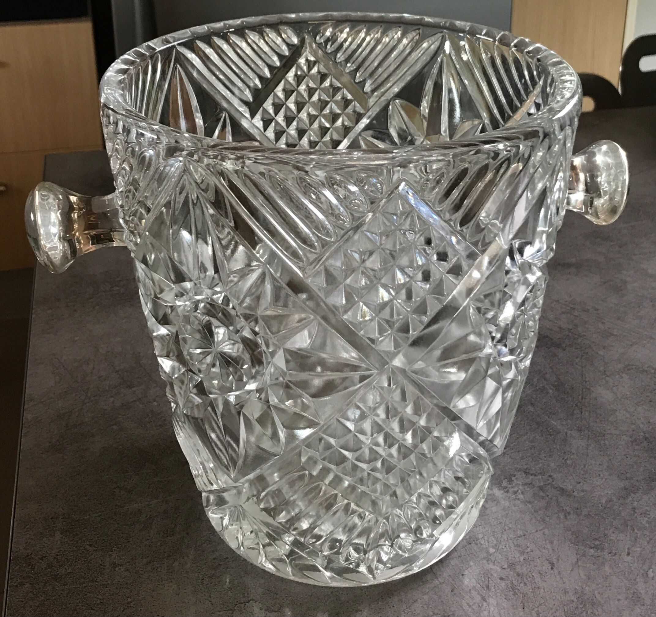 Champagne bucket in glass or crystal called bohemian