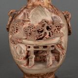 Pair of Banko Ware vases from China ceramic temple and pagoda decor