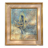 Vintage canvas “The Guitarist” – framed textured painting