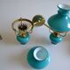 Series of 3 vintage brass and blue opaline wall lamps