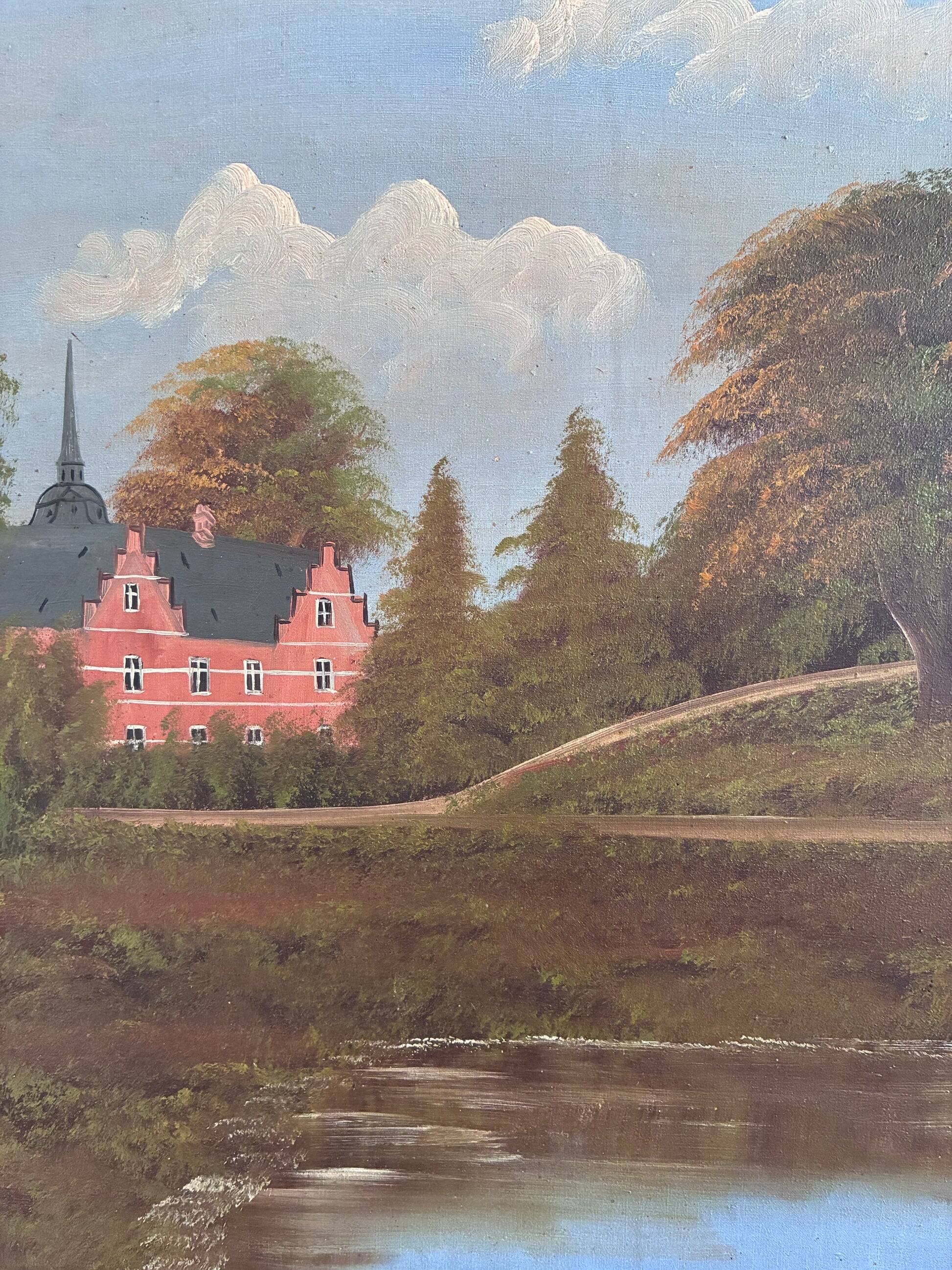 Vintage original landscape oil painting, signed countryside art, c. 1930
