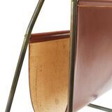 Carl Auböck II Magazine rack Midcentury, brass and brown leather, vintage, Austria