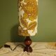 Turned wood lamp with authentic vintage lampshade and mustard flower decoration