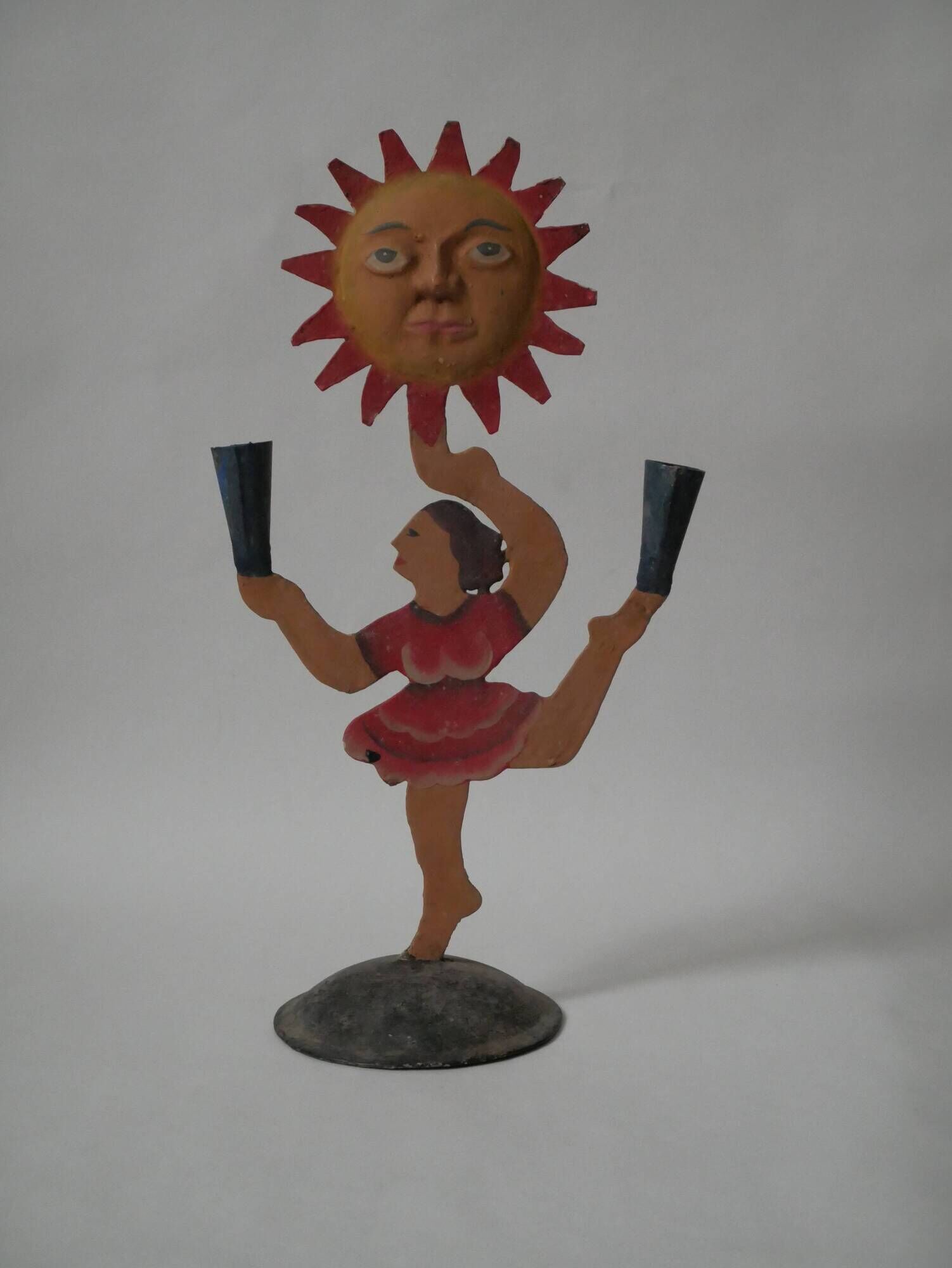 Vintage candelabra candle holder in hand-painted metal Netherlands 70s sun dancer