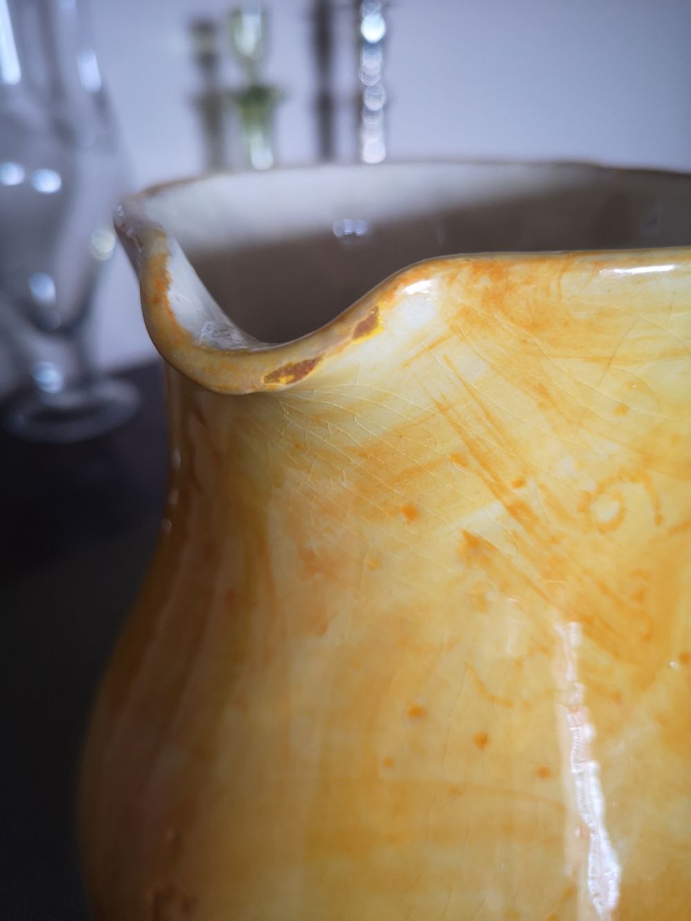 Enamelled terracotta pitcher - Signed Roux Dieulefit