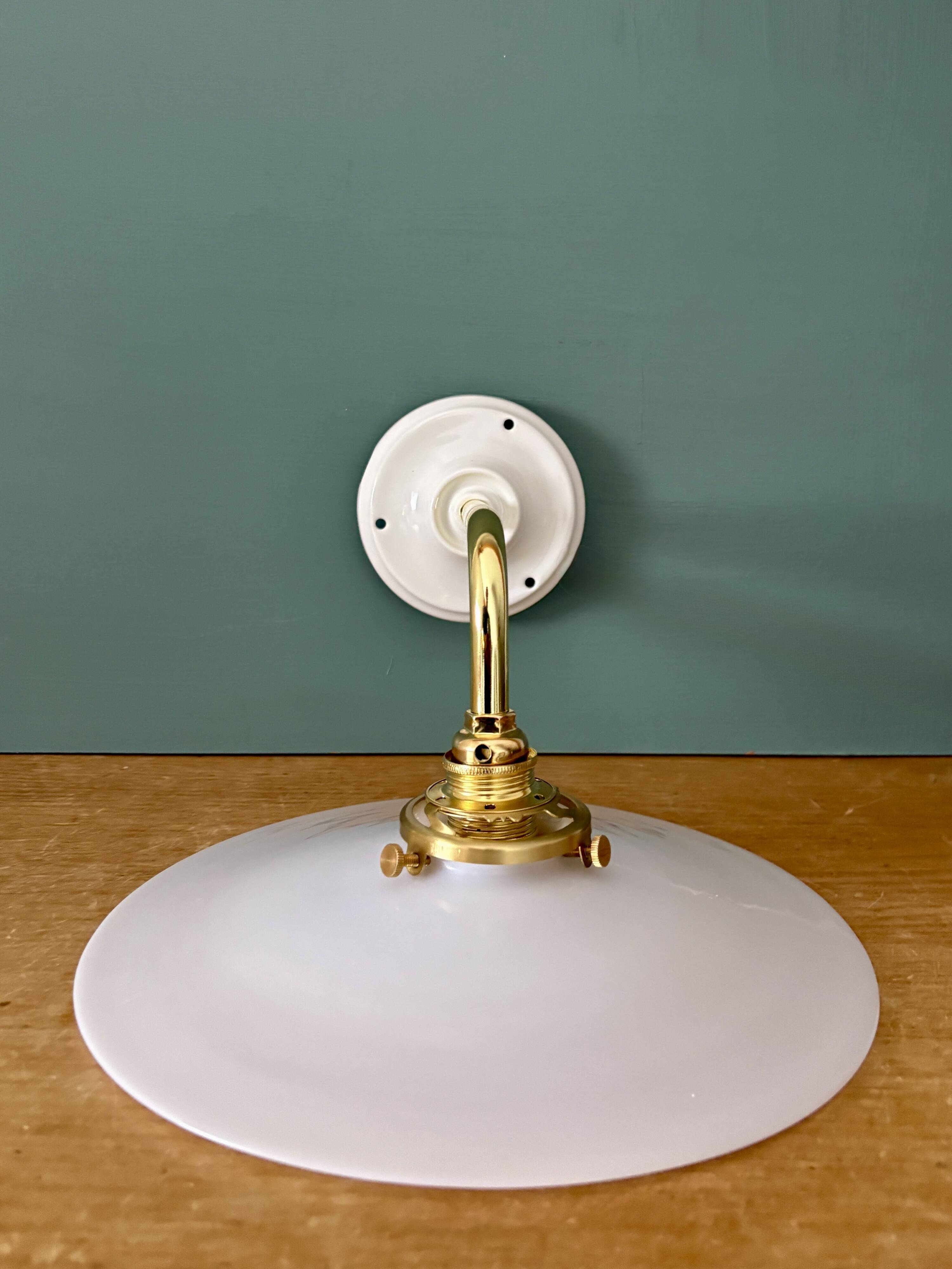 Vintage white opaline wall lamp with elbow arm