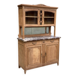 Renovated art deco display case in solid oak and marble 140cm
