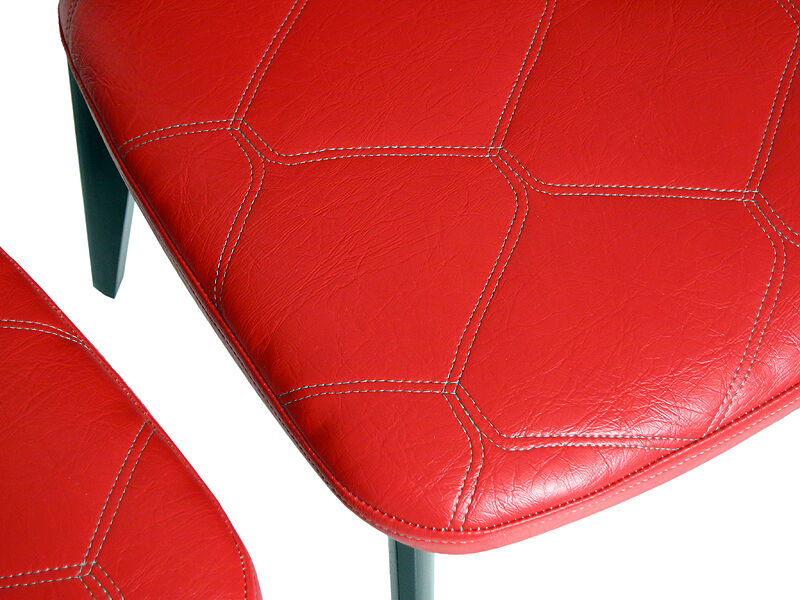 Set of 4 red quilted skai chairs year 50
