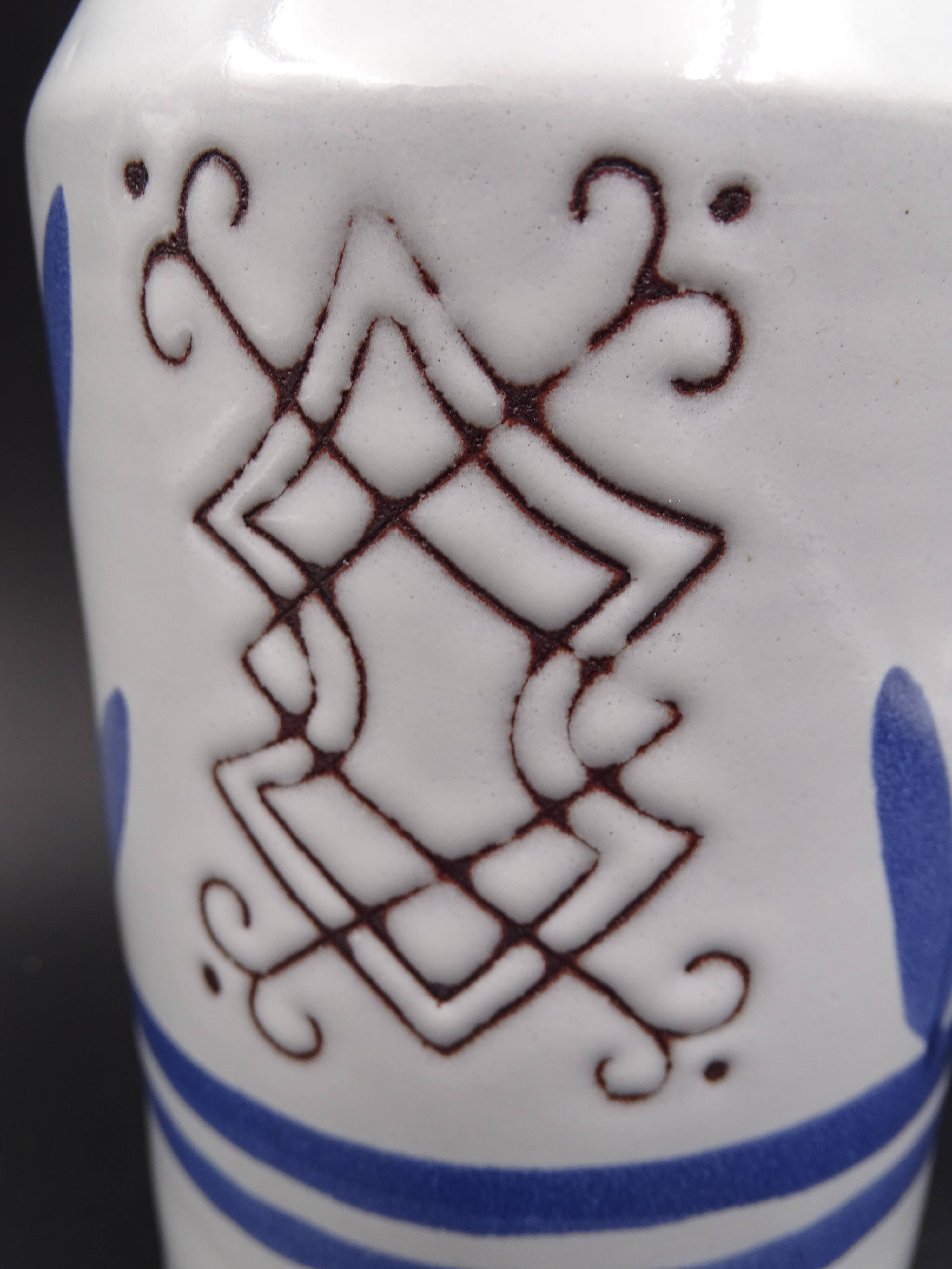 Enamelled terracotta pitcher, bird decoration engraved by Michel Barbier, Vallauris circa 1970