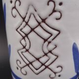 Enamelled terracotta pitcher, bird decoration engraved by Michel Barbier, Vallauris circa 1970