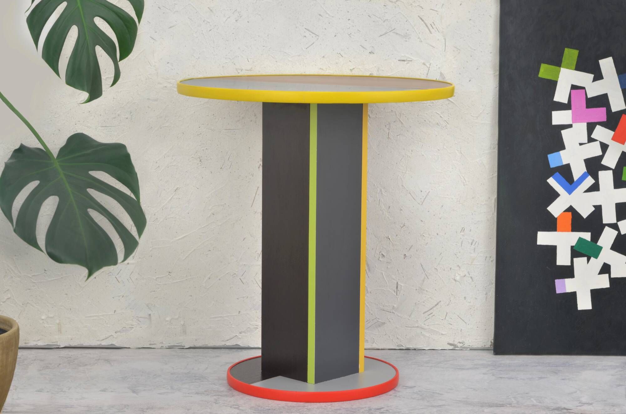 Handmade table made from recycled materials. Neoplasticism-style table.