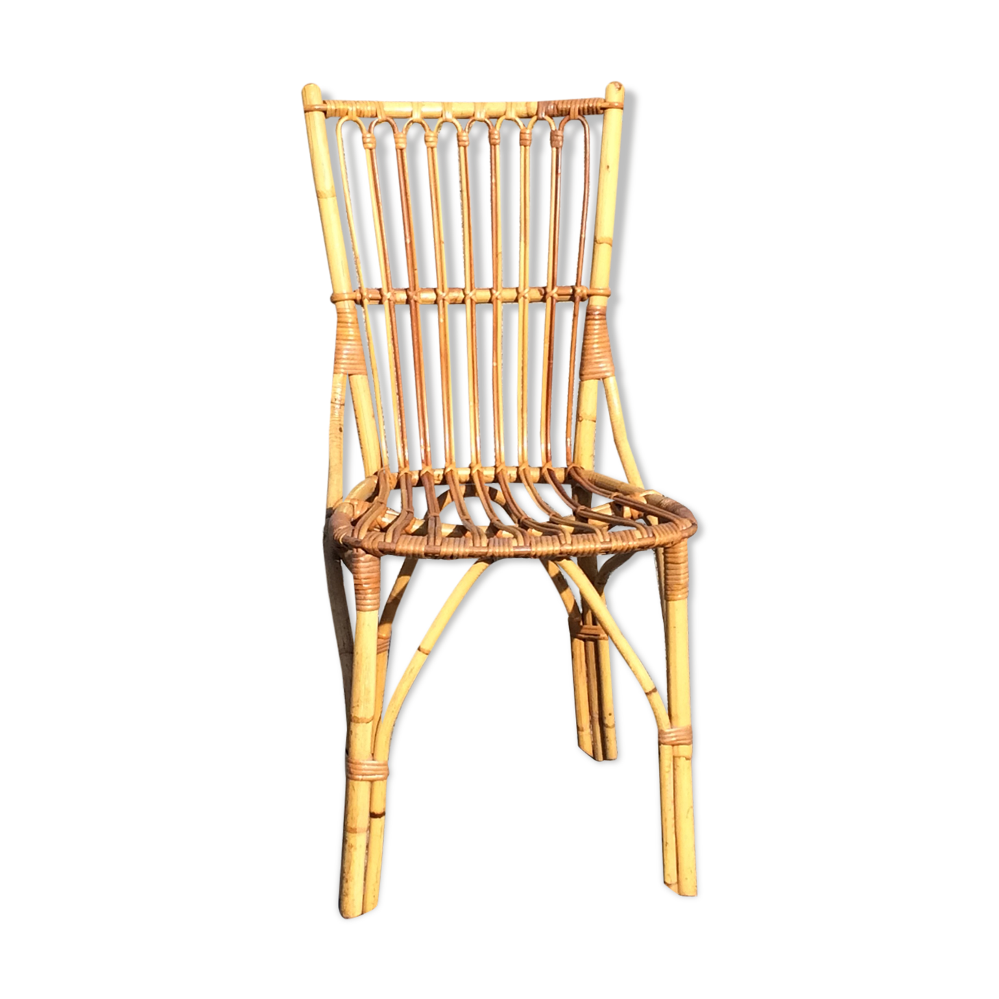 Chaise vintage en bambou et rotin - années 70