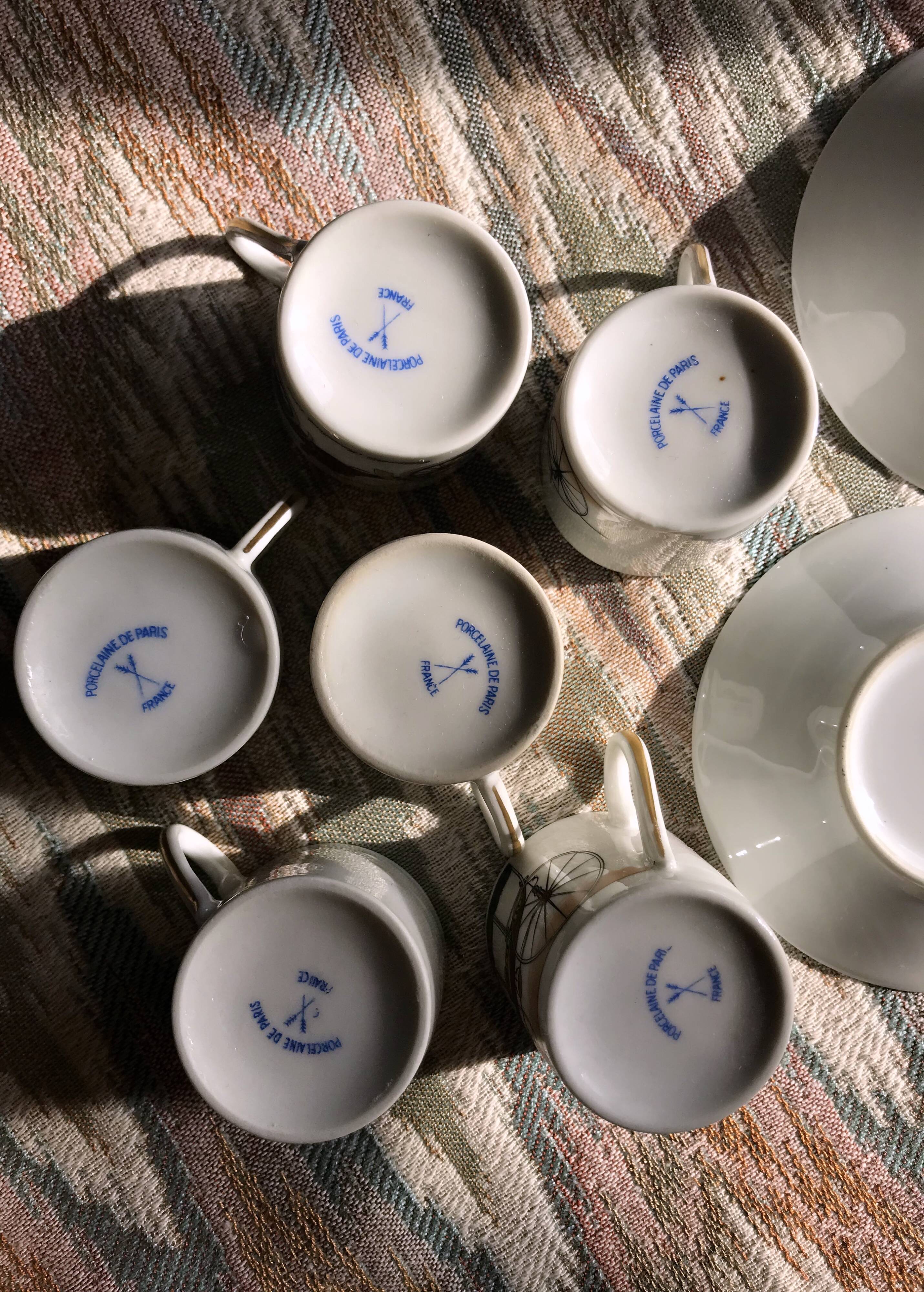 Vintage mocha service collection 6 cups cars real limoges porcelain of paris