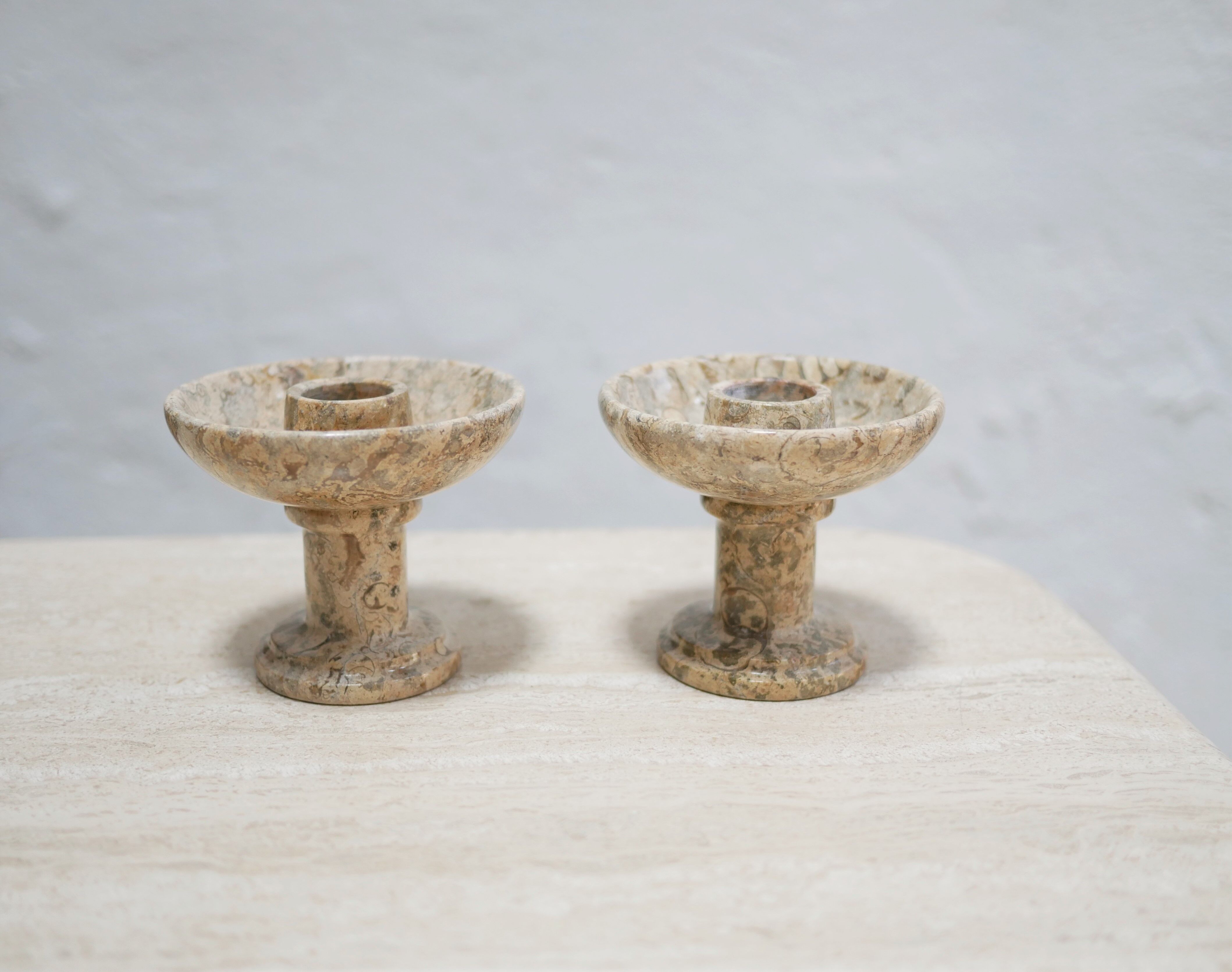 Pair of vintage jasper stone candle holders