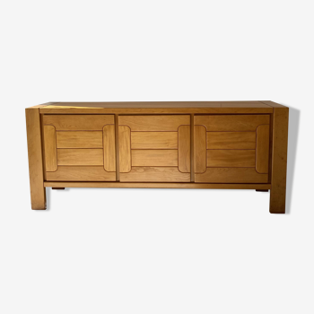 Solid elm sideboard attributed to Maison Regain, France 1980s