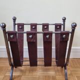 Magazine door in leather and forged metal, brutalist, 50s