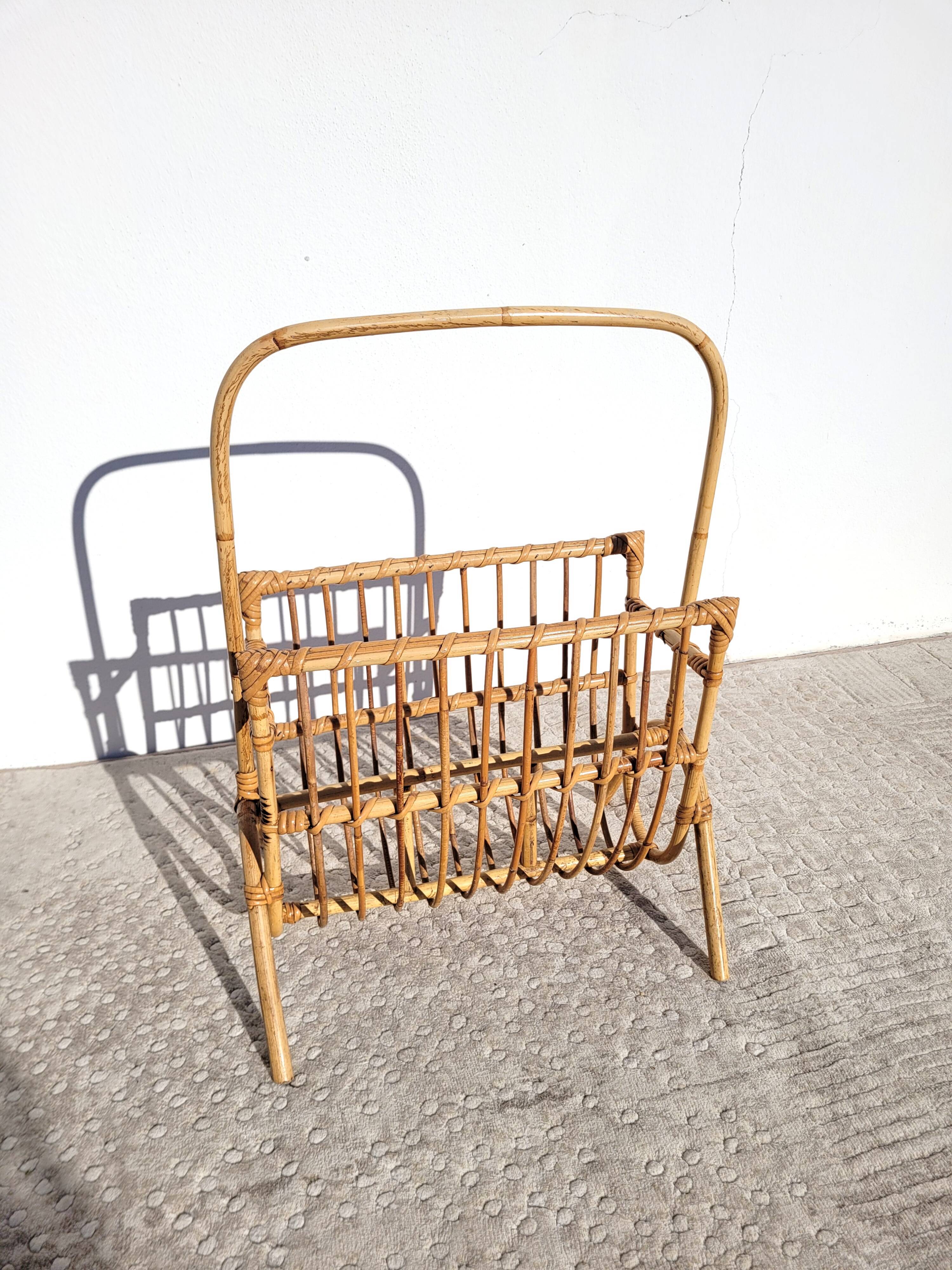 Curved rattan magazine holder 1960