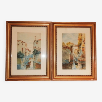 Pair of old watercolors. Venice. Signed, dated 1912.