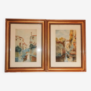 Paire d'anciennes aquarelles. Venise. Signées, datées 1912.