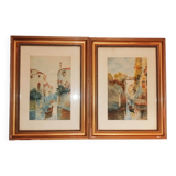 Paire d'anciennes aquarelles. Venise. Signées, datées 1912.