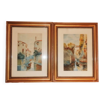 Paire d'anciennes aquarelles. Venise. Signées, datées 1912.