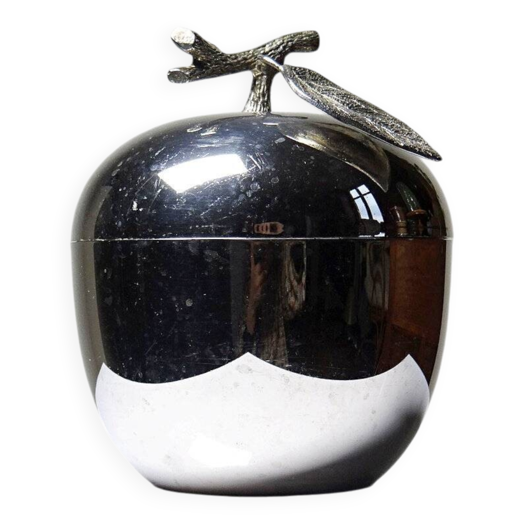 Small vintage Hans Turnwald ice bucket from the 1970s with a silver apple design