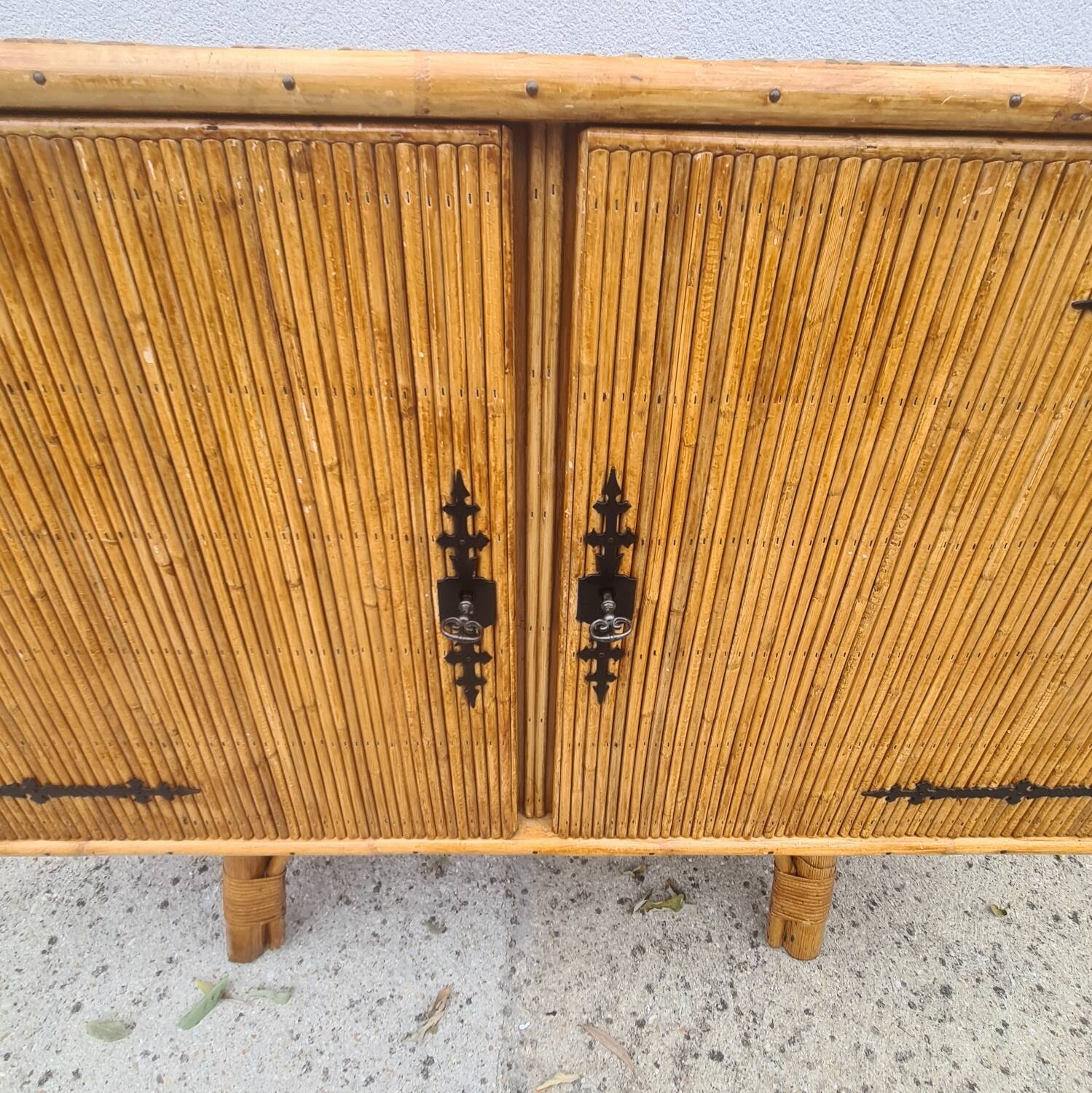 Rattan bamboo sideboard atttributed to Audoux Minnet vintage 60's