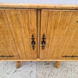 Rattan bamboo sideboard atttributed to Audoux Minnet vintage 60's