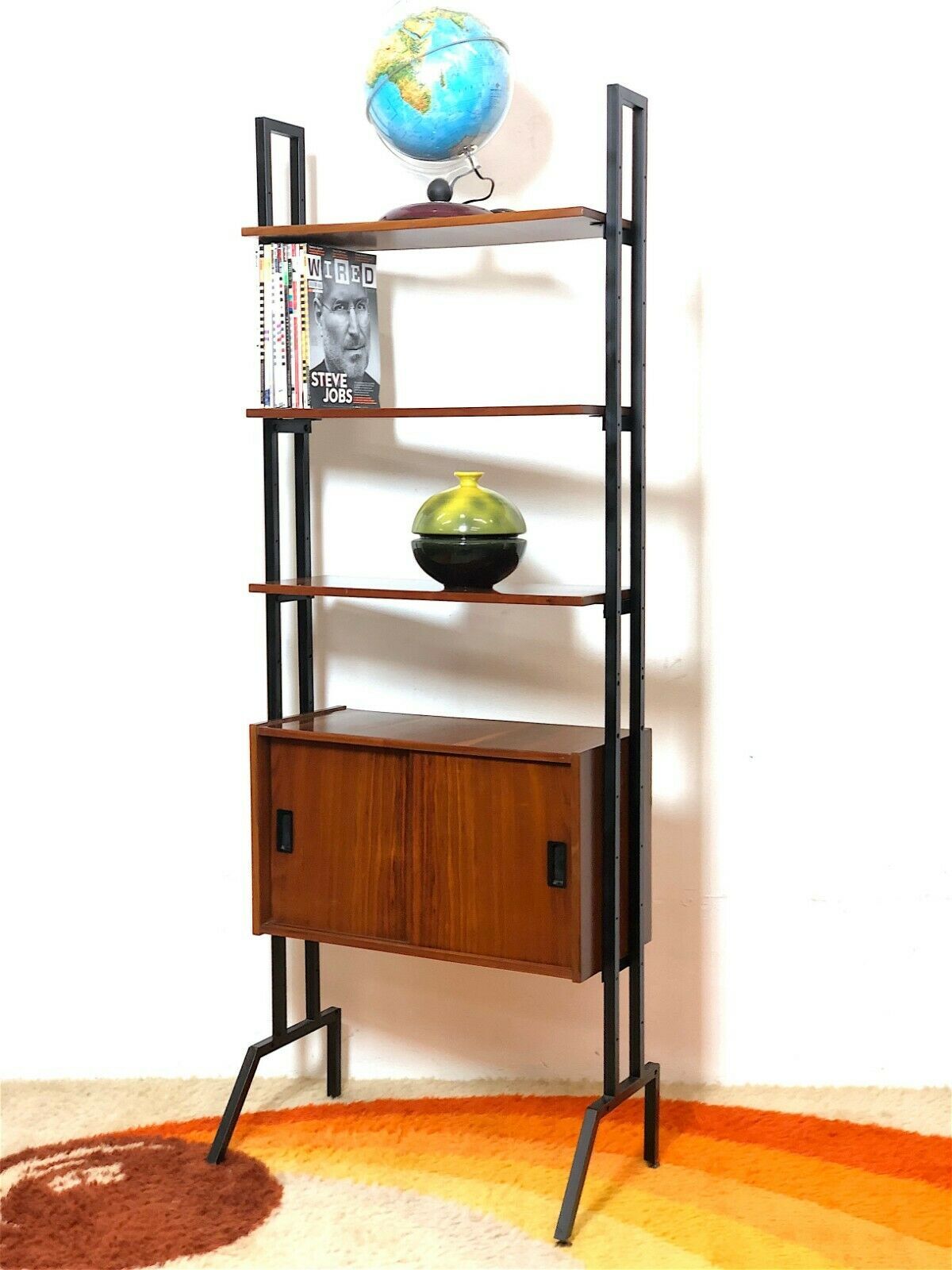 Modular storage cabinet and teak bookcase. Italy, 60s