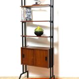 Modular storage cabinet and teak bookcase. Italy, 60s