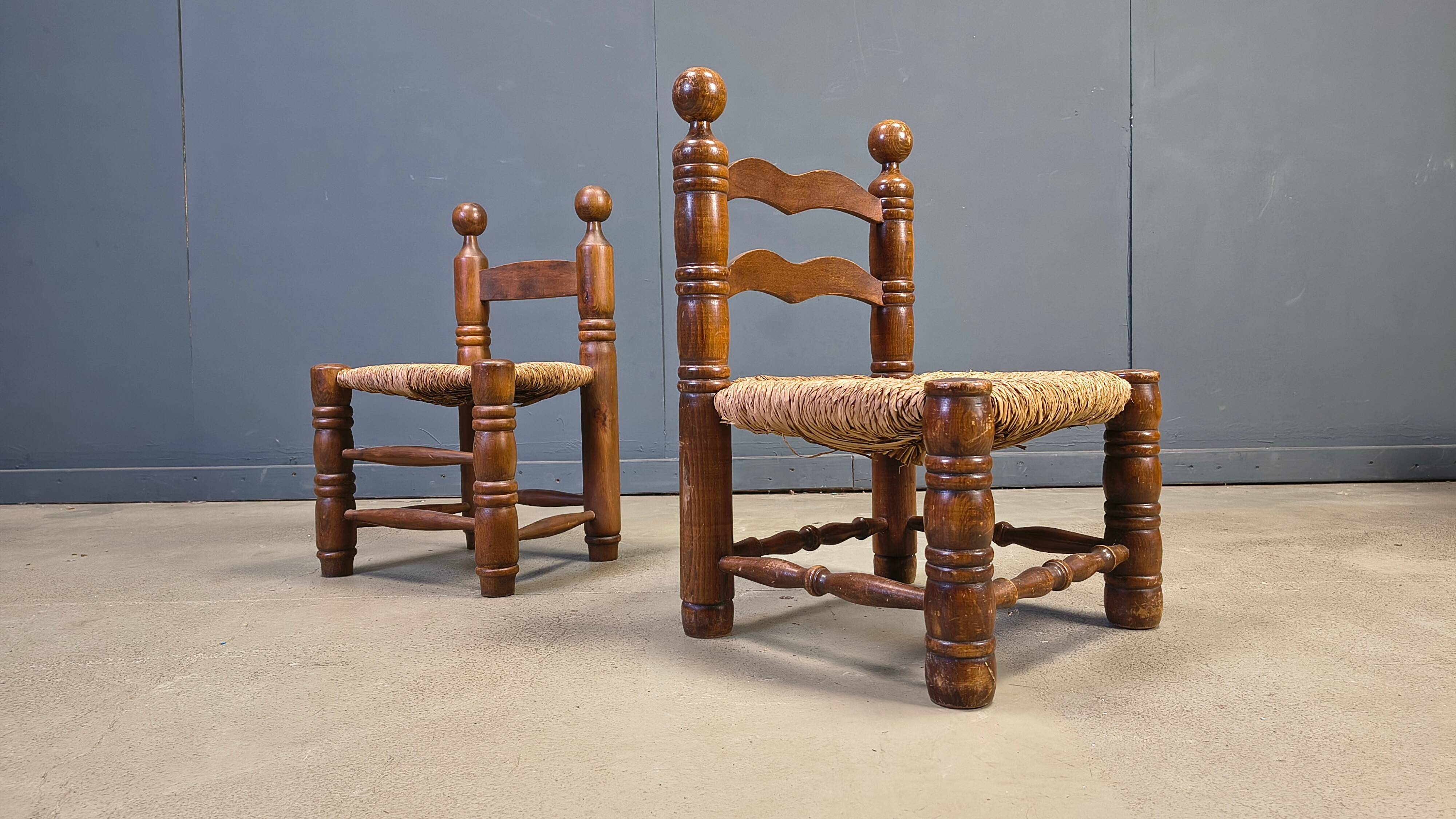 Chaises pour enfants brutalistes de Charles Dudouyt (attribuées), ensemble de 2, années 1960.