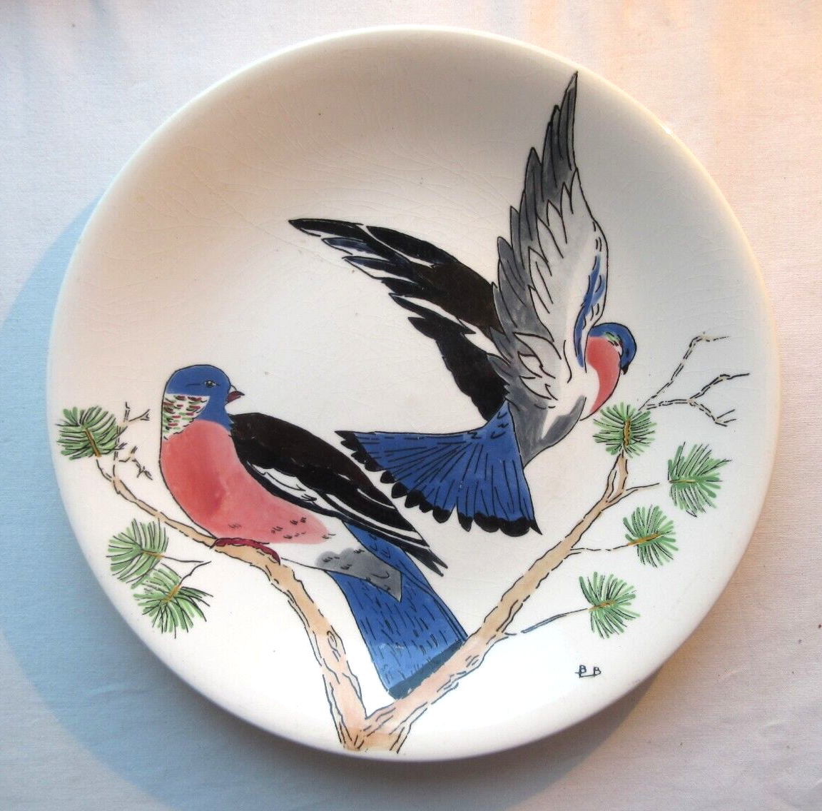 Game model plate signed gien, les oiseaux de chasse, les palombes