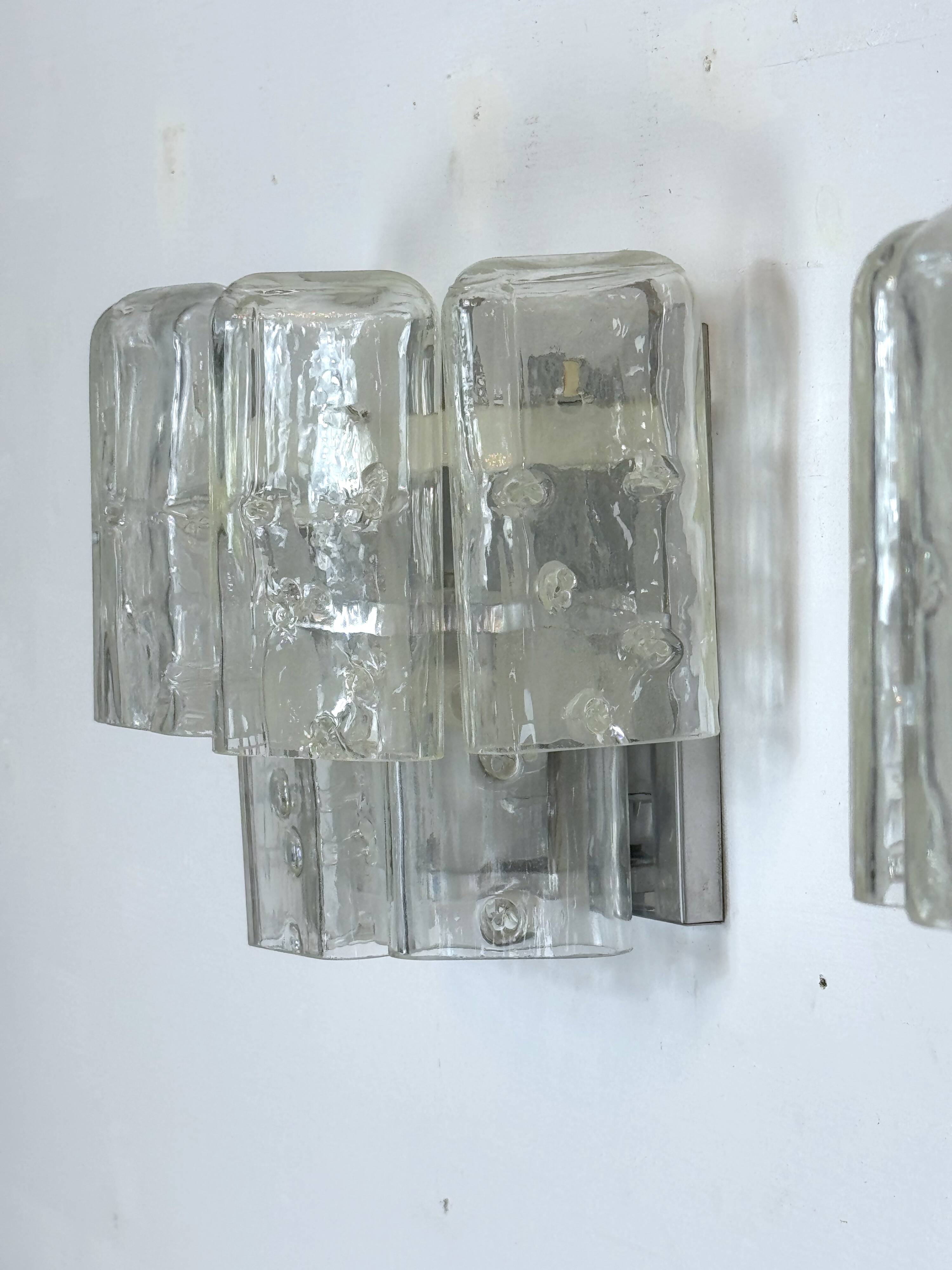 Vistosi manner, set of four clear murano glass elements sconces. Italy 1970s