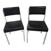 Pair of vintage VINCO chairs in chrome metal and black faux leather.