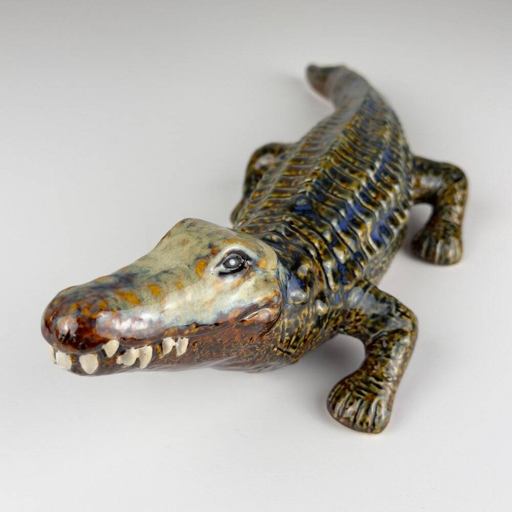 Vintage ceramic crocodile sculpture from Bassano, Italy, 1980s.