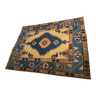 Old oriental wool carpet entirely handmade Central Asia Turkey