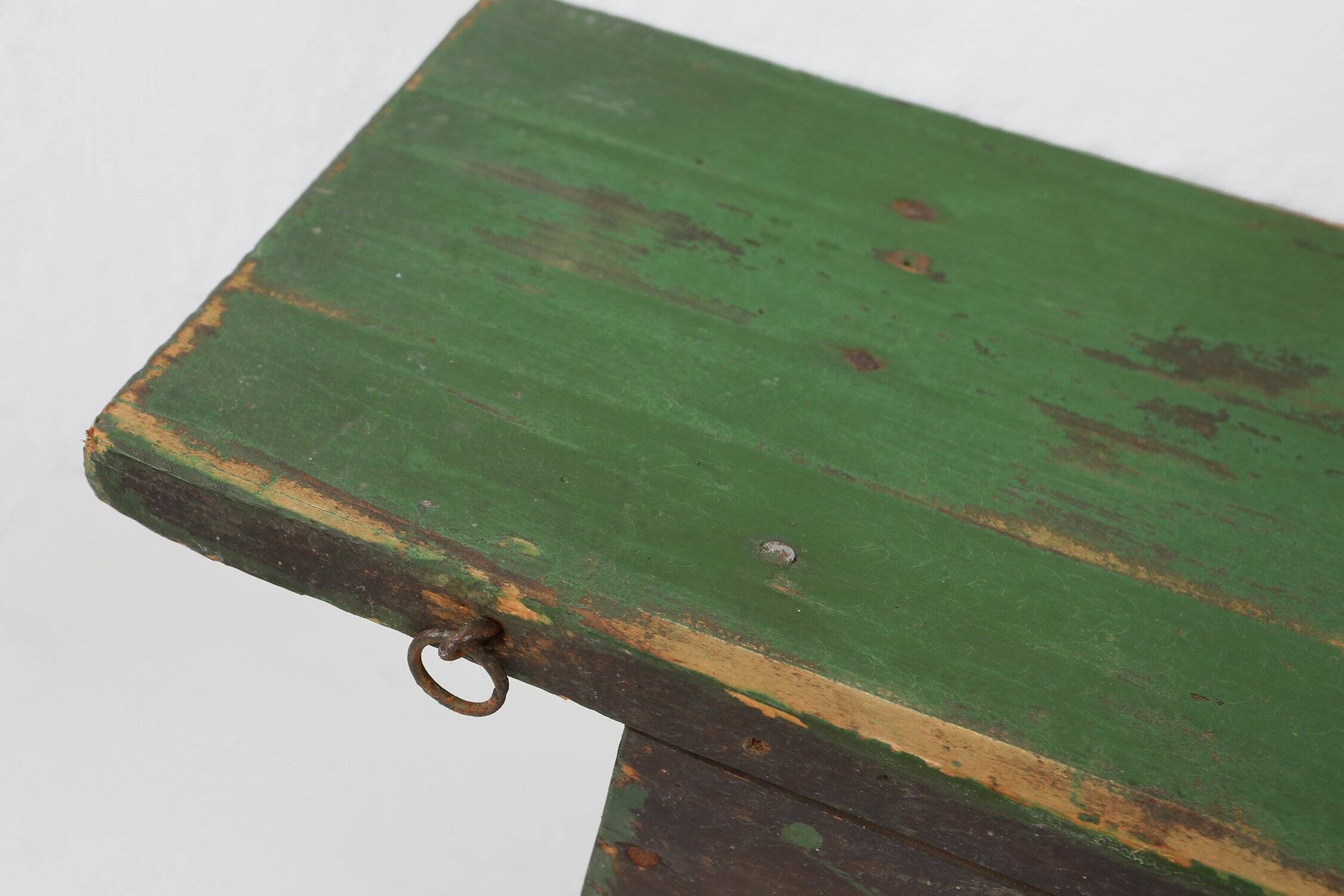 Small Rustic Green Wooden Wall Unit with 2 Shelves, France, 1880s
