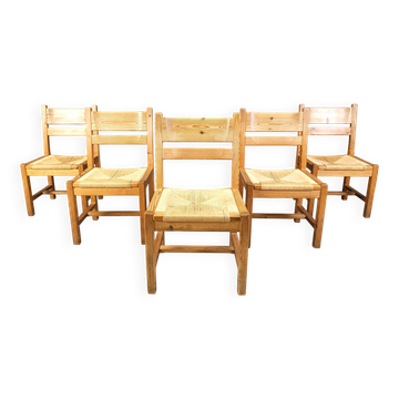 Set of 5 pine wood chairs by GM Mobler, 1960s