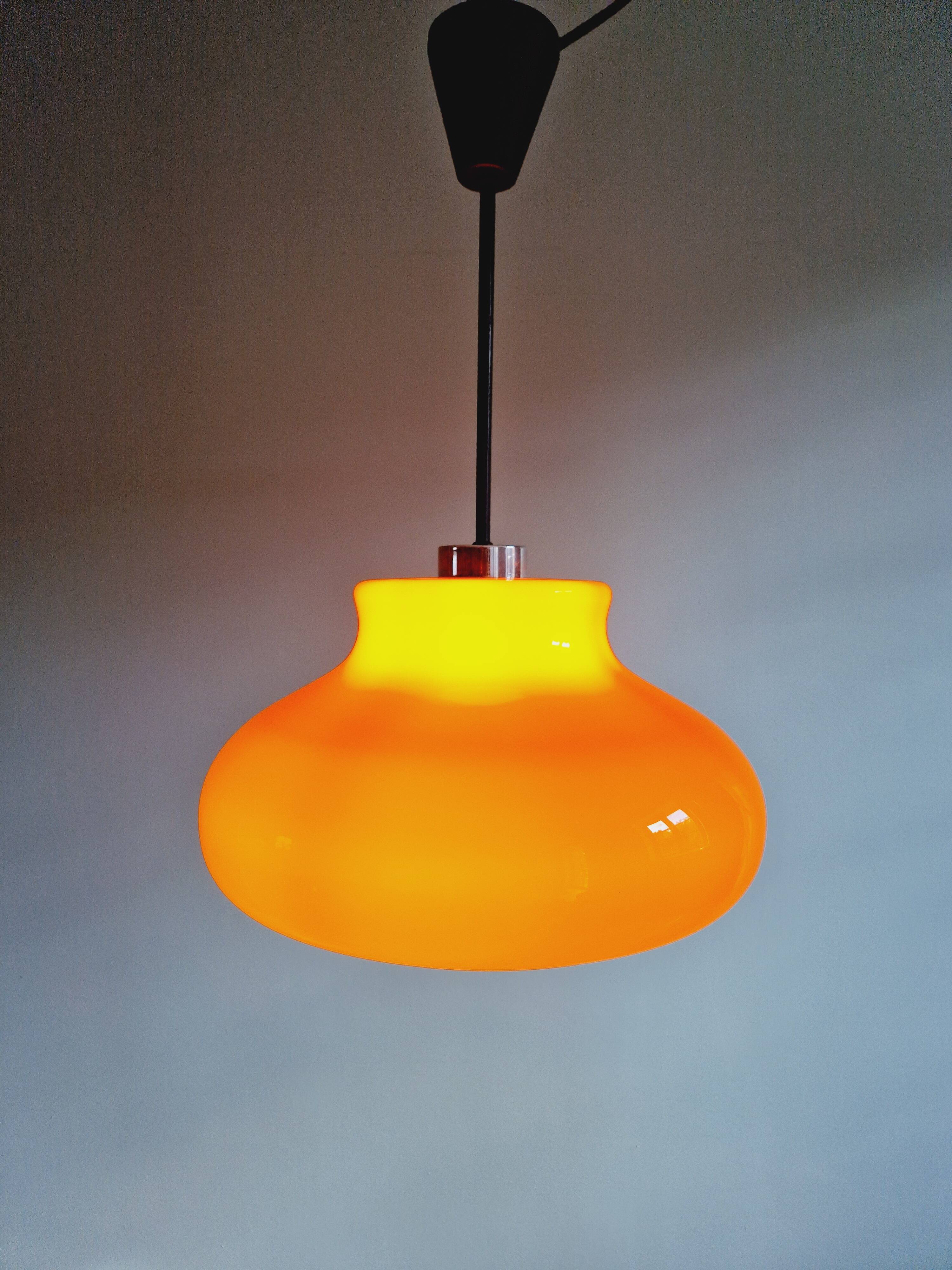 Large vintage pendant light in orange opaline, 1970s