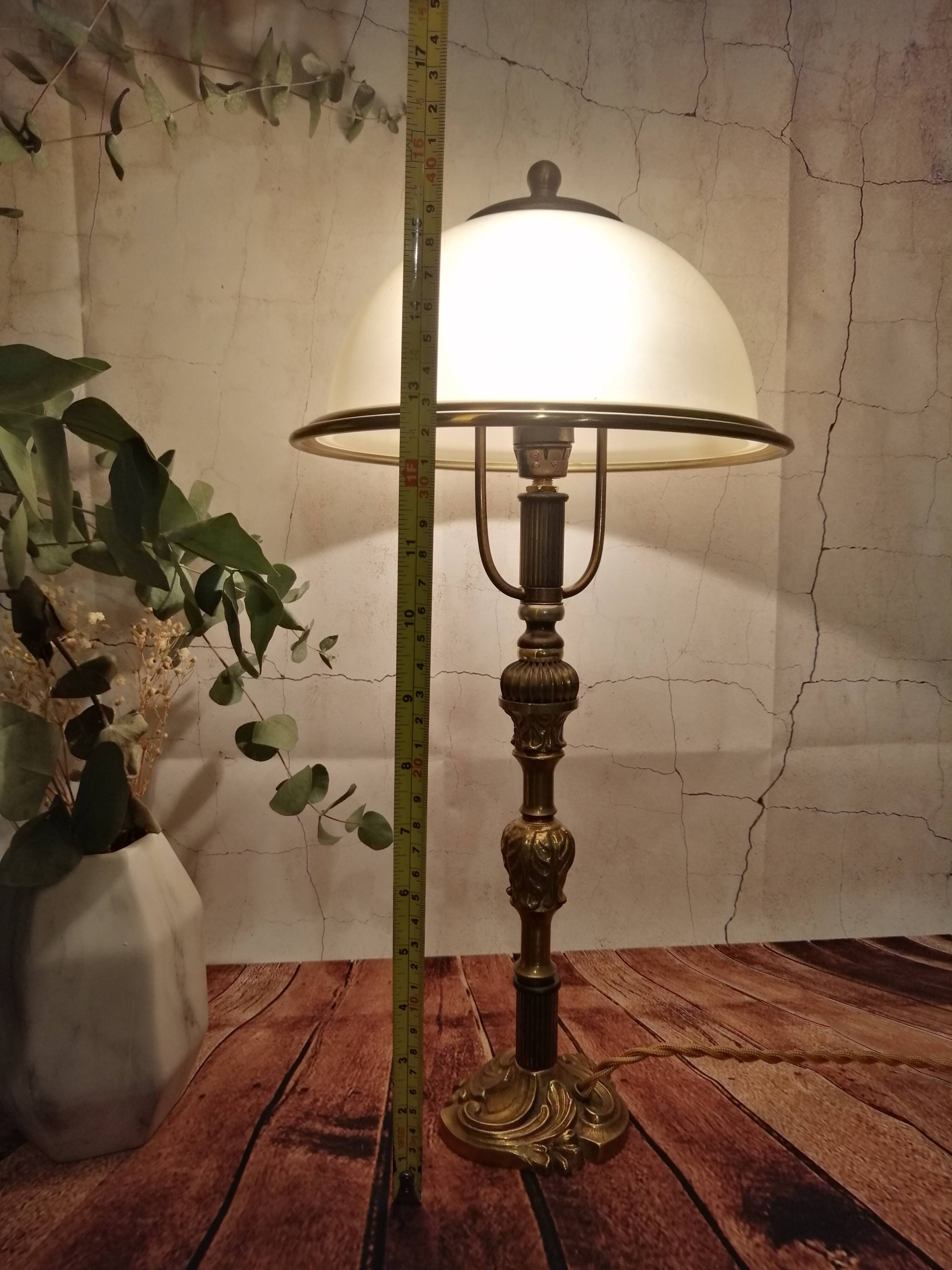 Lampe champignon ancienne en verre et laiton
