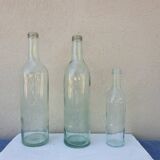 Set of 3 old bottles in mouth-blown glass